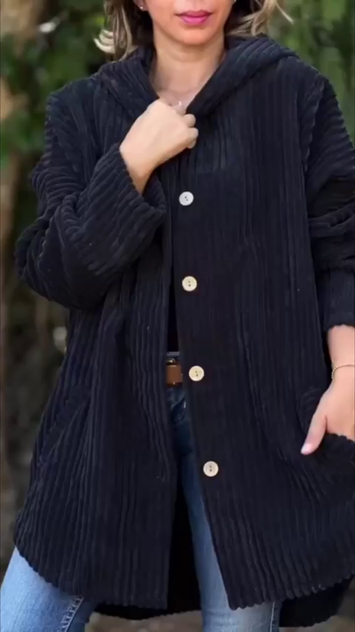 Lorna - Hooded Textured Cord Coat