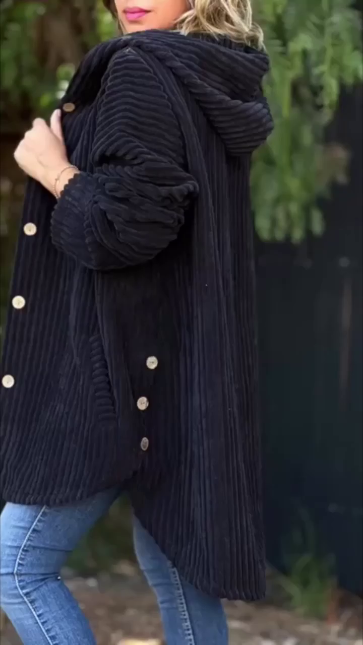 Lorna - Hooded Textured Cord Coat