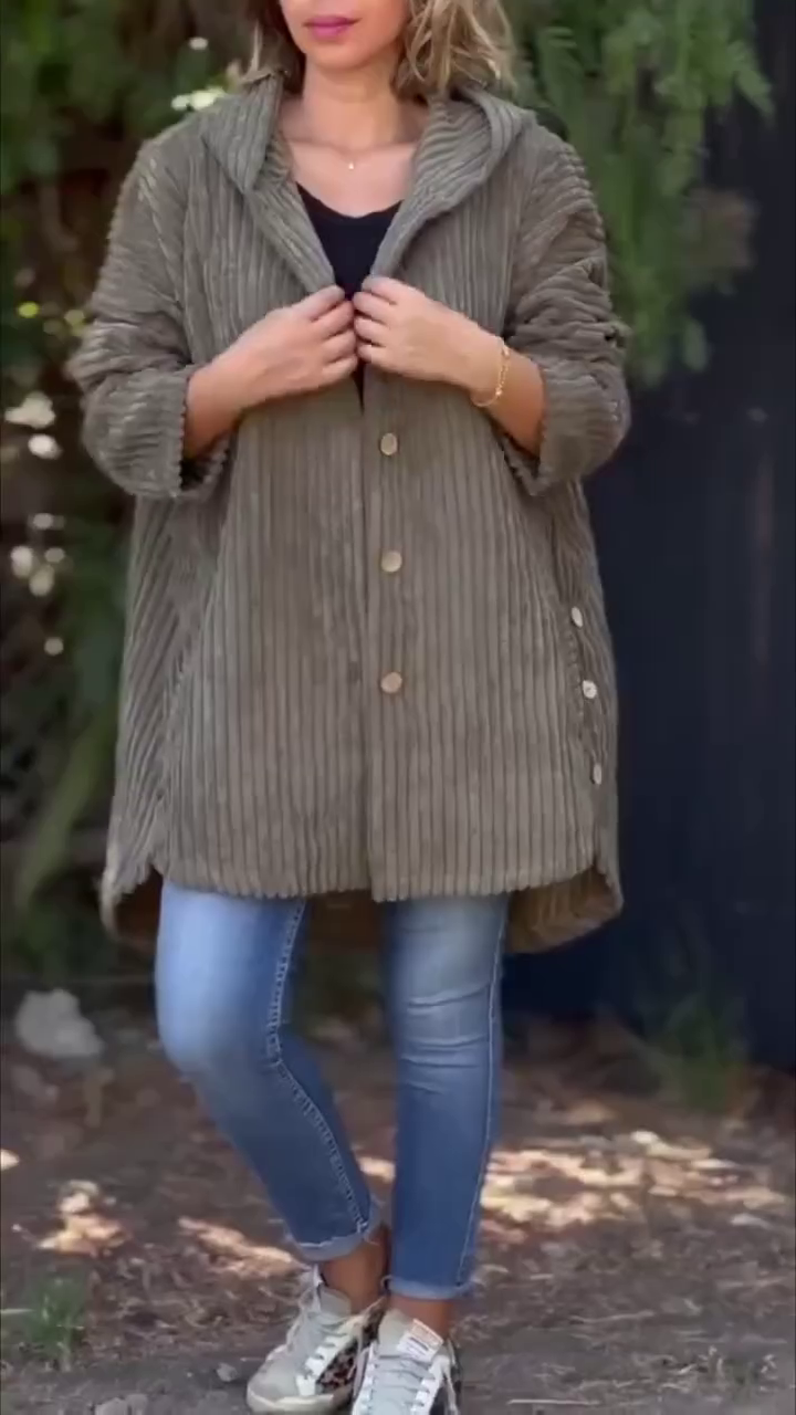 Lorna - Hooded Textured Cord Coat