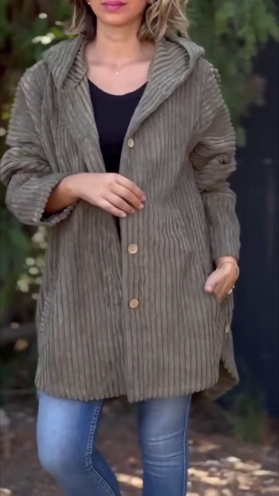 Lorna - Hooded Textured Cord Coat