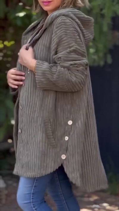 Lorna - Hooded Textured Cord Coat